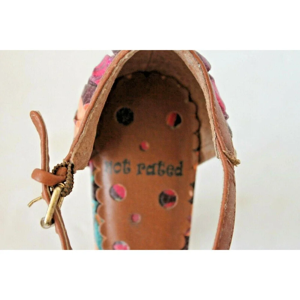 Not Rated Crush On You Floral Boho Heels Wood Block Sandals Sz 6M